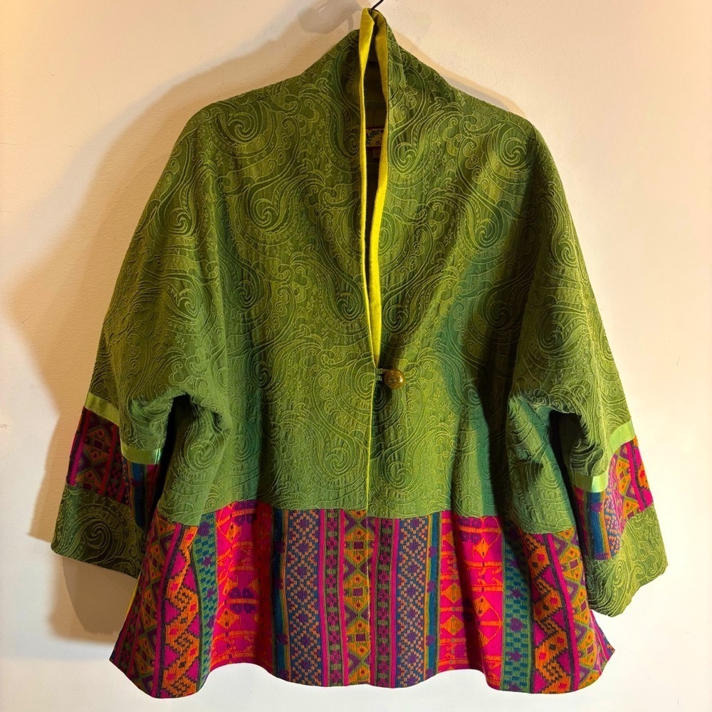 SISSY ME Sz L Oversized Blazer Jacket Wool Shell Linen Silk Lining Colourful NEW